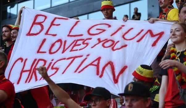 Denmark 1-2 Belgium: players and fans show support to Eriksen in 10th minute